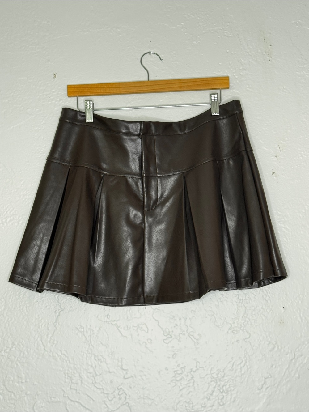 ASOS Faux Leather Pleated Mini Skirt - Dark Brown